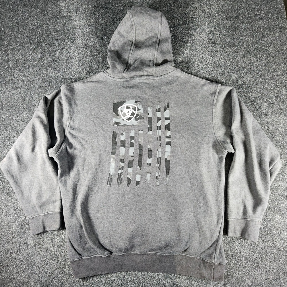 Ariat Camo Flag Hoodie Sweatshirt Gray Men's L Cowboy Western Hunting Workwear